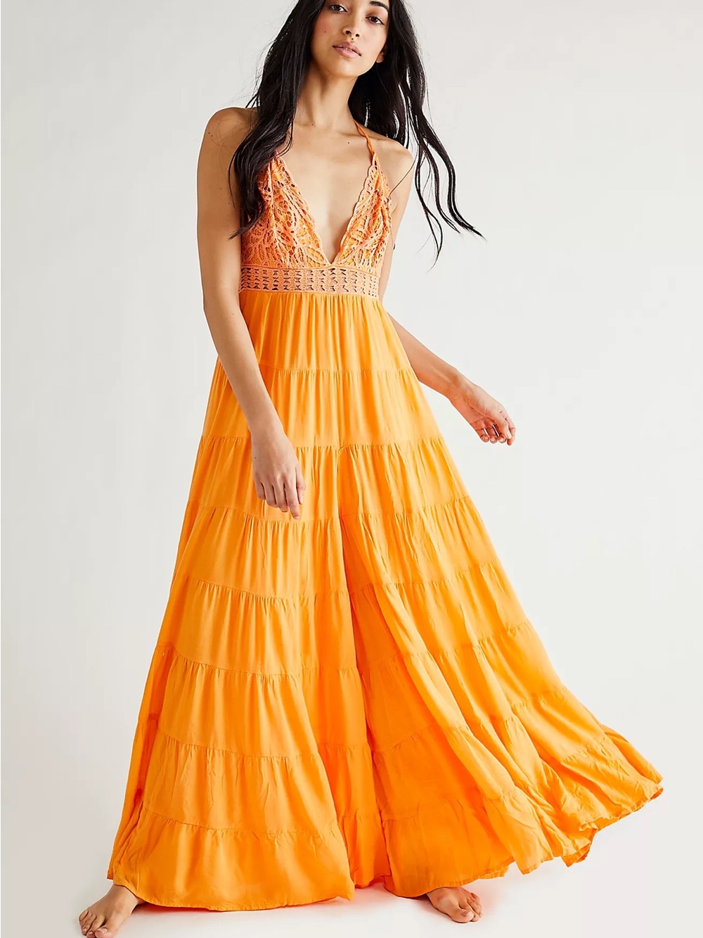 Free People Orange Crochet Halter Jumpsuit